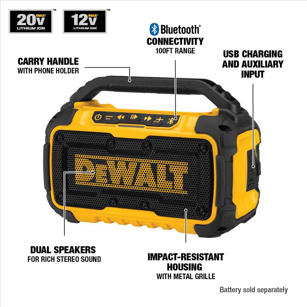 DEWALT DCR010D1 20V MAX Bluetooth Jobsite Speaker Kit 2Ah Battery Charger
