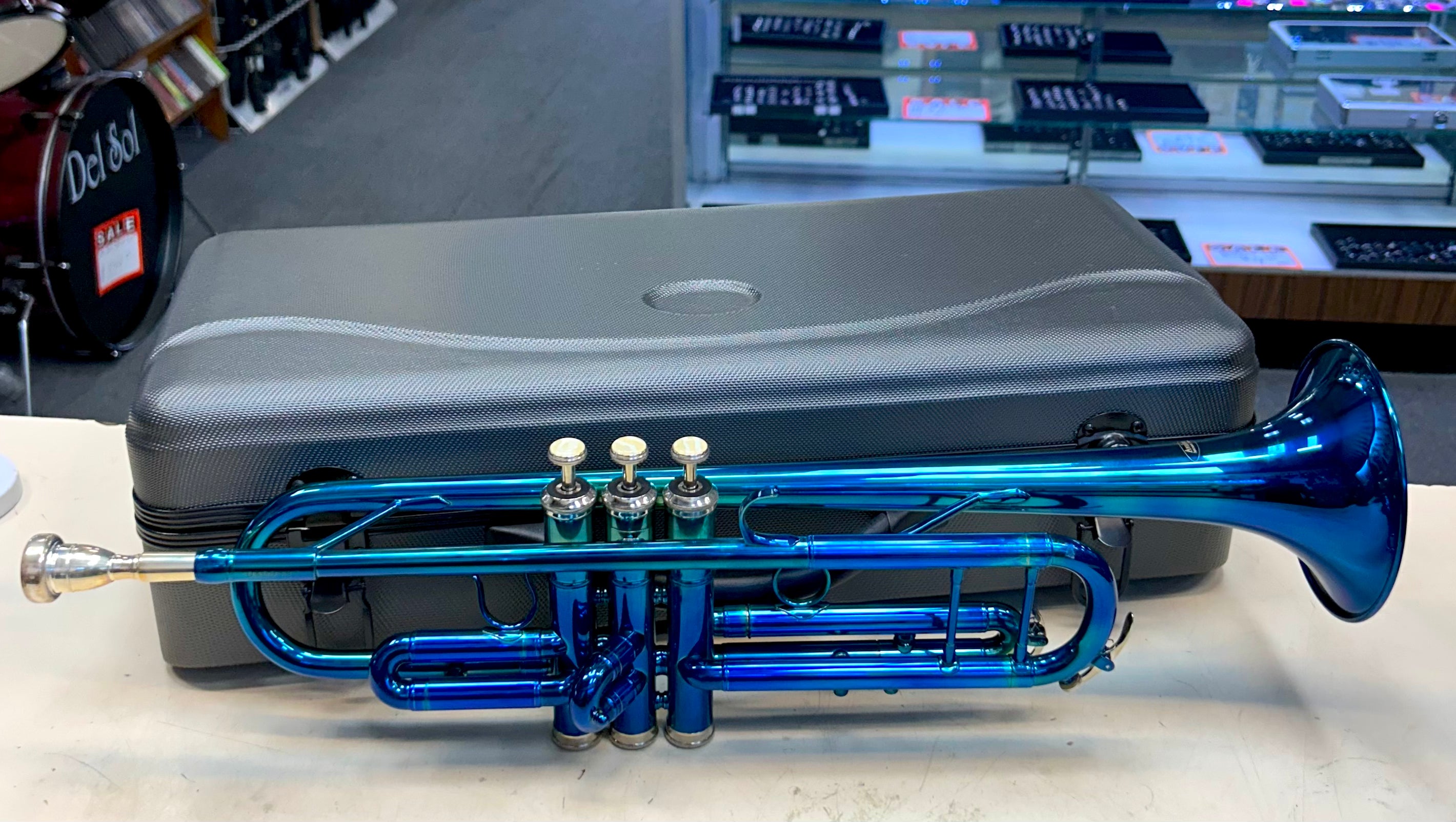 New Blue Gloss Trumpet with Case – Student Beginner Band Instrument