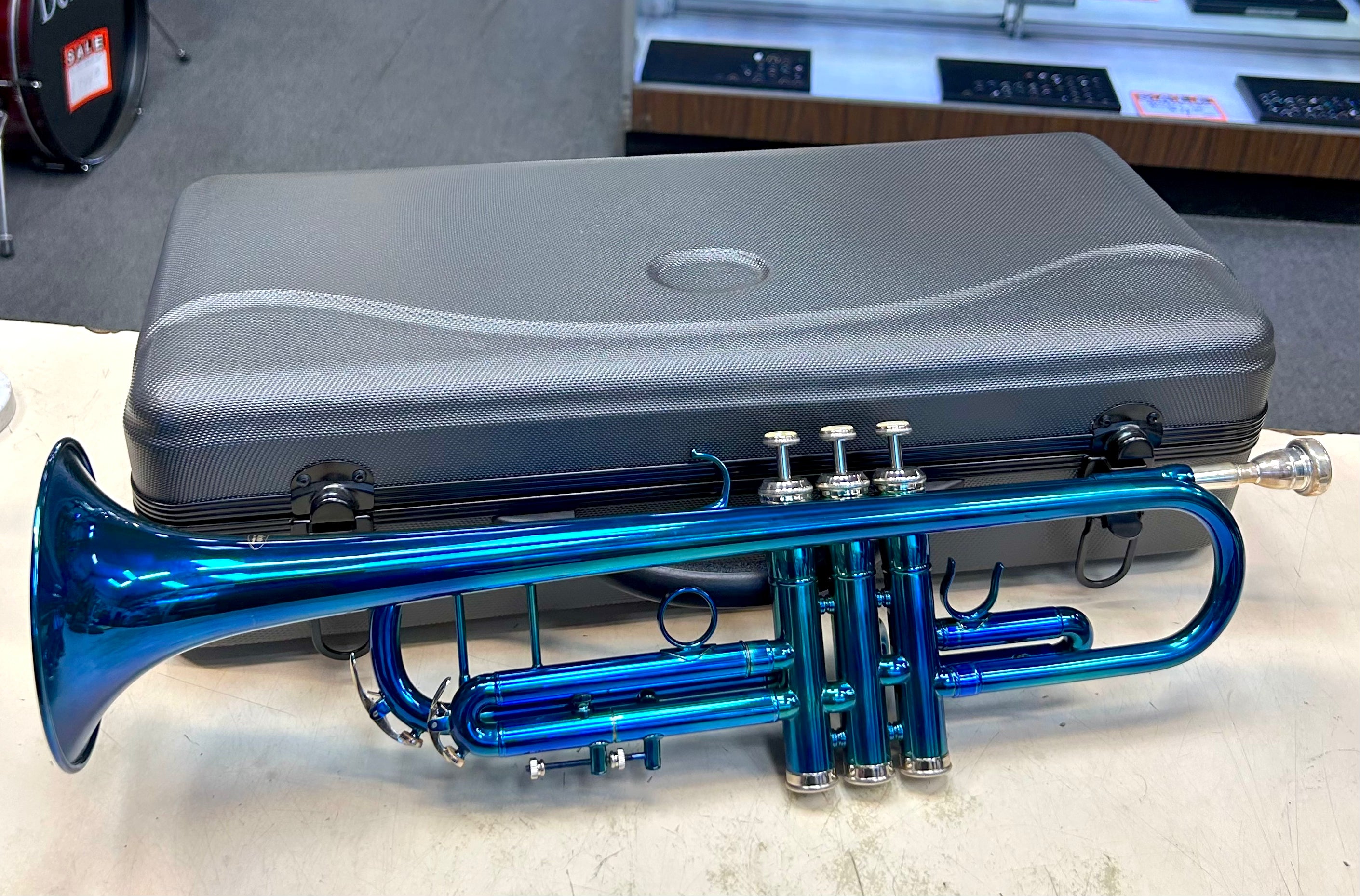New Blue Gloss Trumpet with Case – Student Beginner Band Instrument