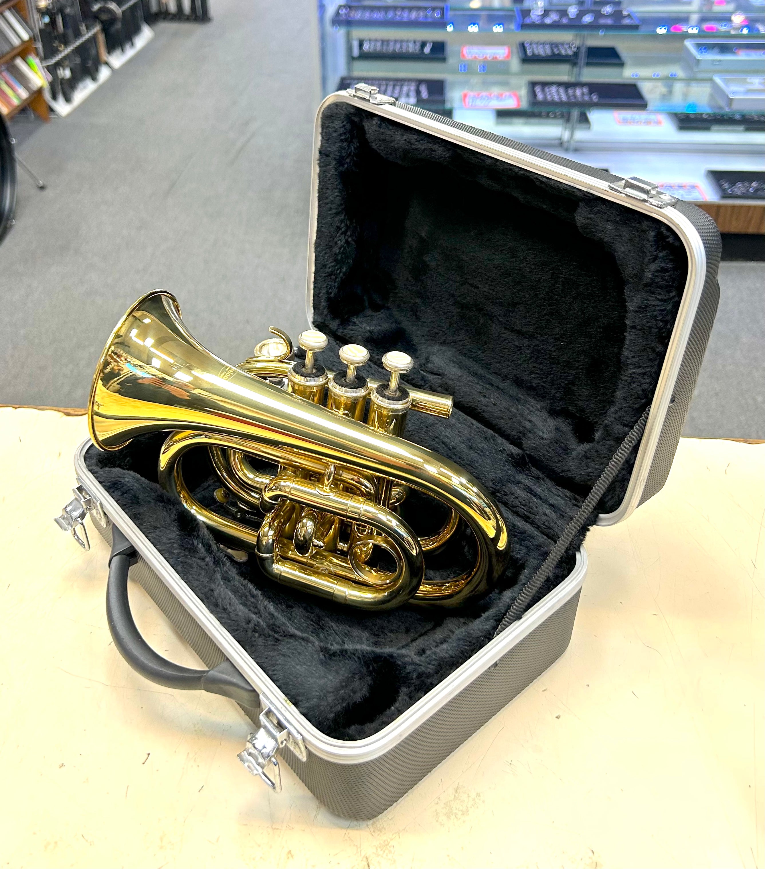 Avalon Pocket Trumpet Gold Brass with Case & Mouthpiece – New