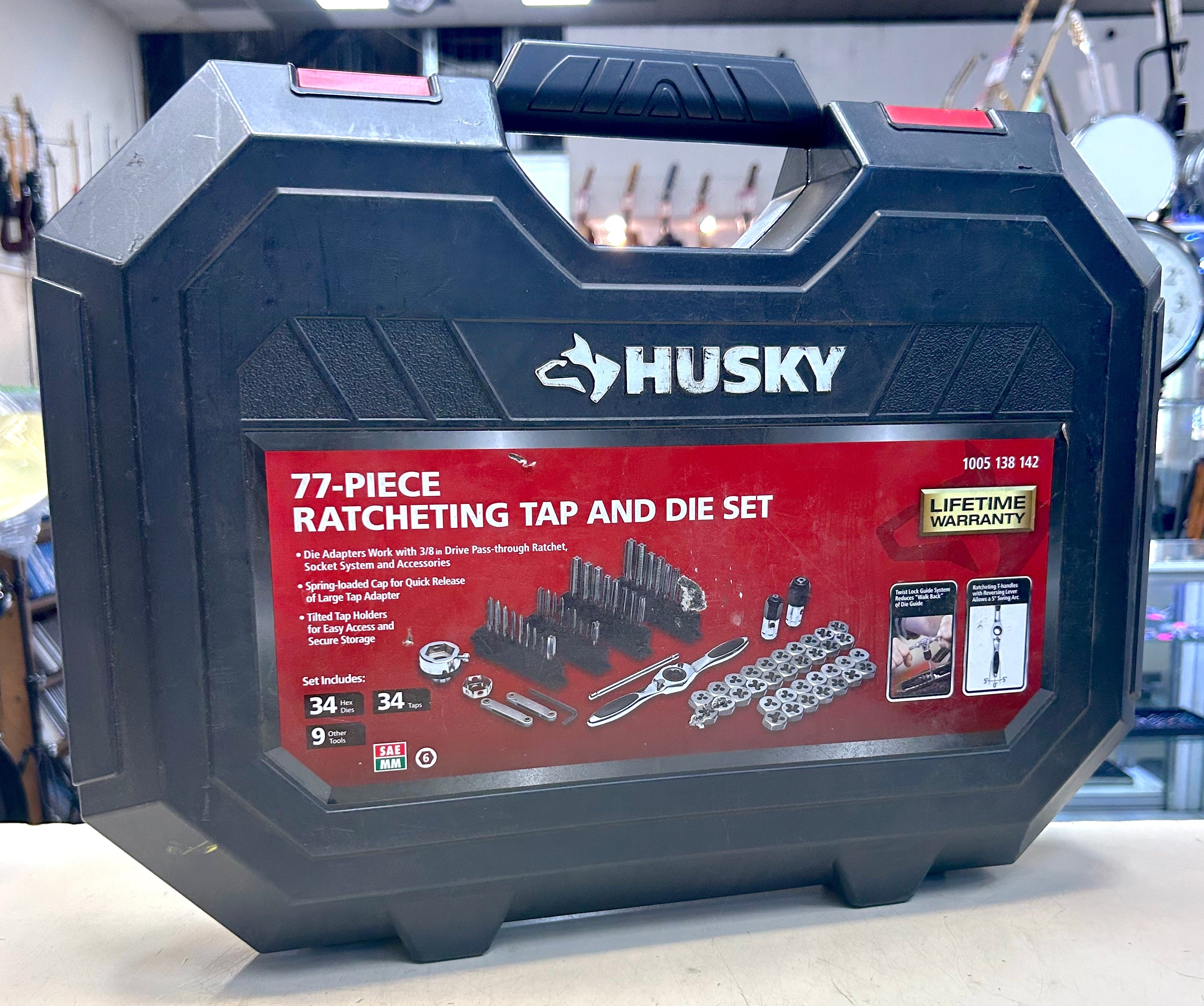 Husky 77-Piece Ratcheting Tap & Die Set SAE Metric Thread Repair Tool Kit