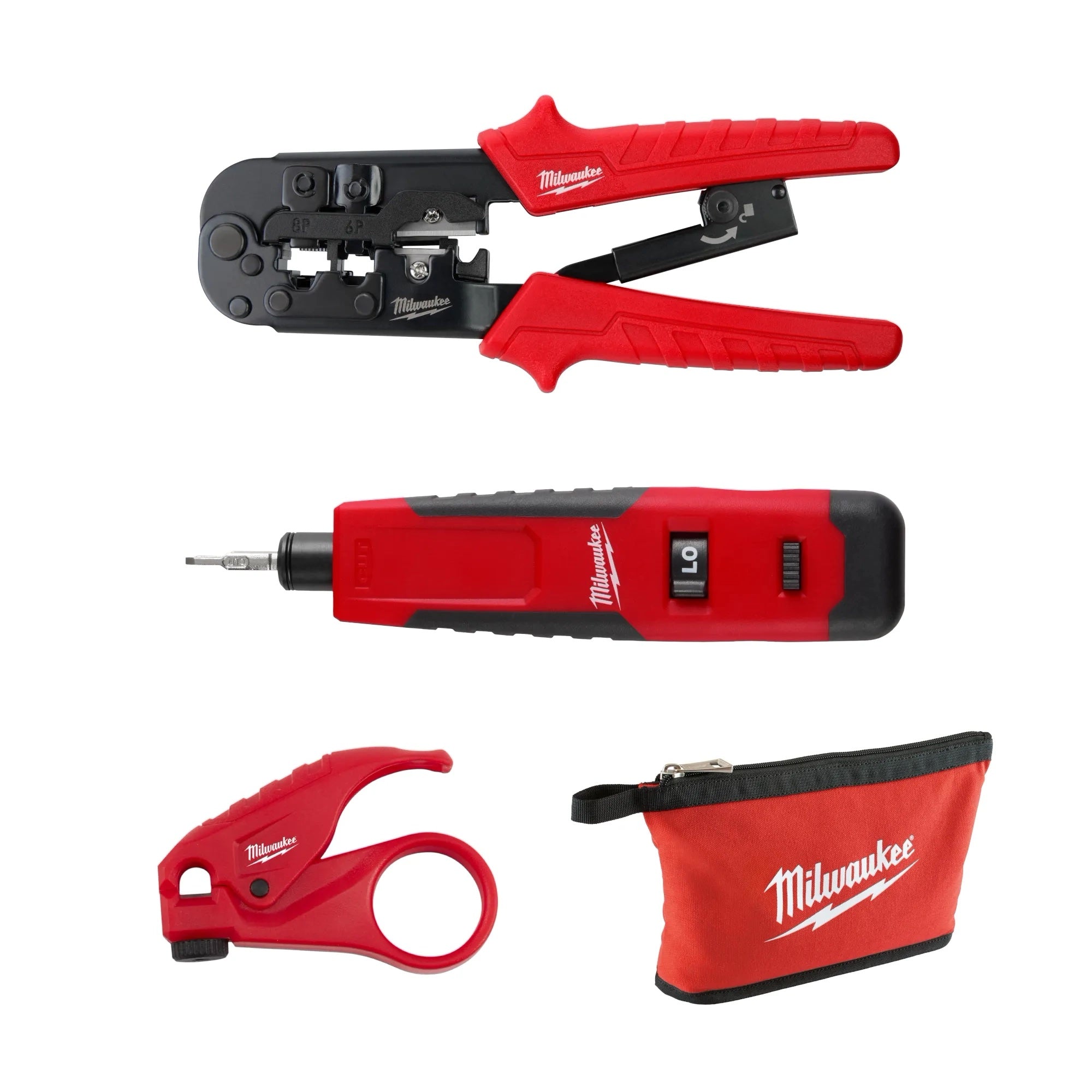 Set of pliers, wire stripper, and tool holder on a white background