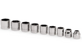 Set of metallic sockets on a white background