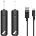 Two black audio devices with Sennheiser logo and two USB cables on a white background.