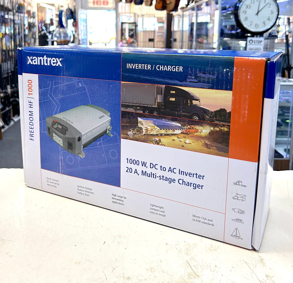 Xantrex inverter/charger packaging on a store floor
