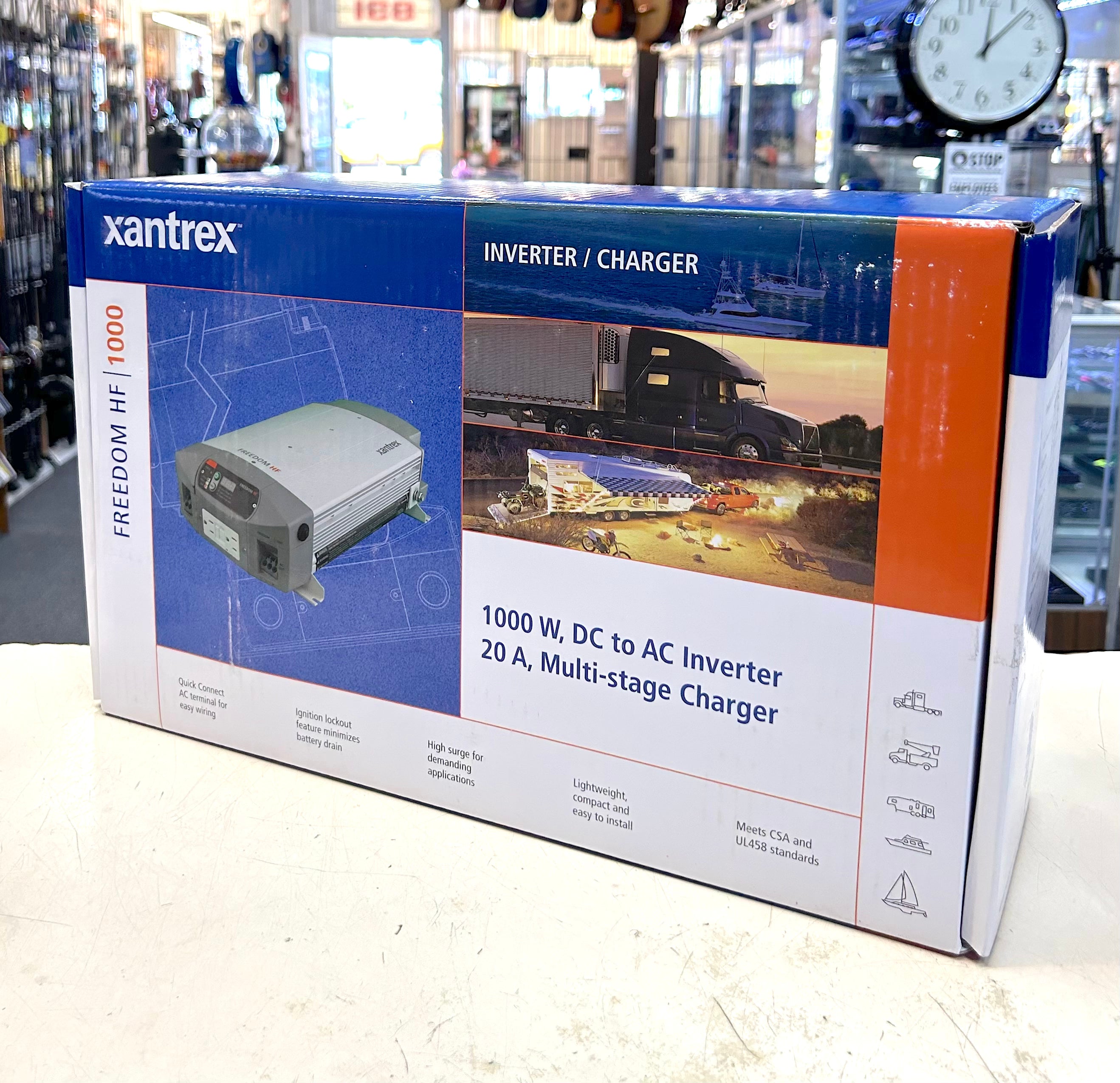 Xantrex inverter/charger packaging on a store floor